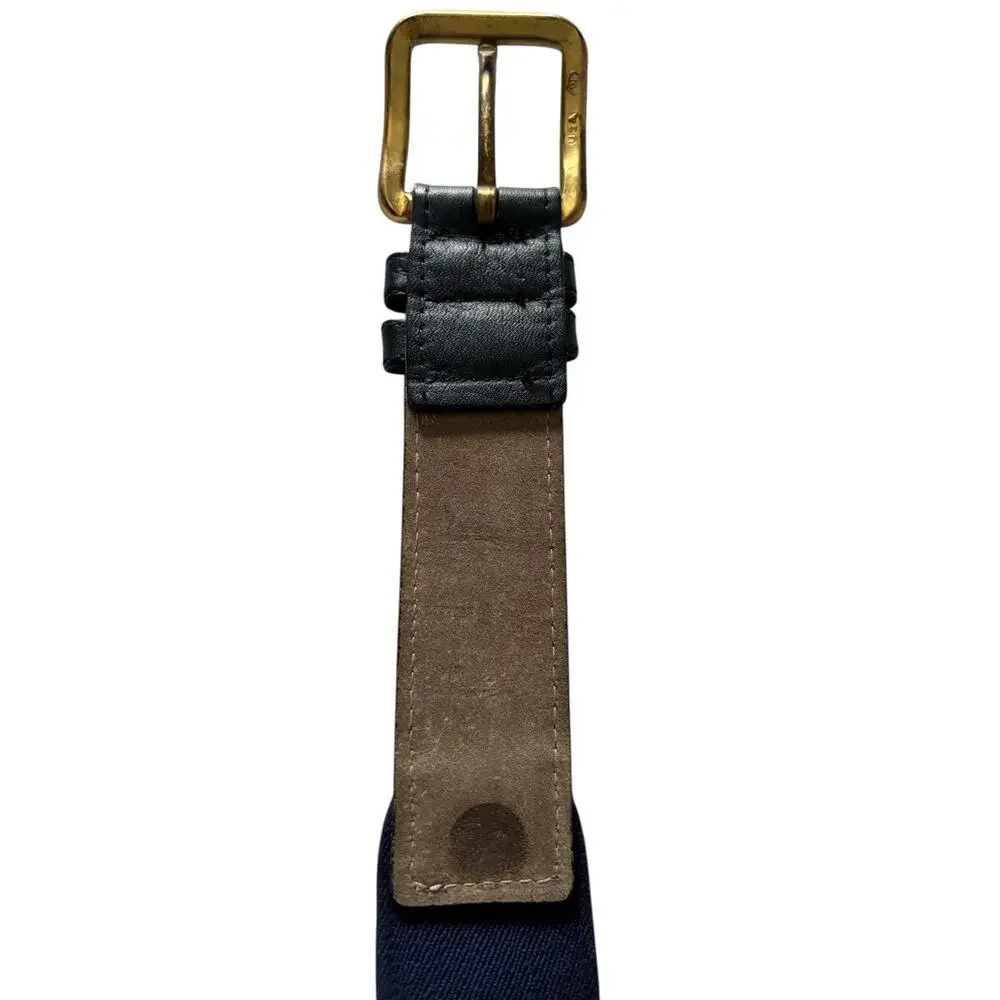 Lacoste Belt Blue Elastic and Brown Leather Size 38 Vintage Preppy
